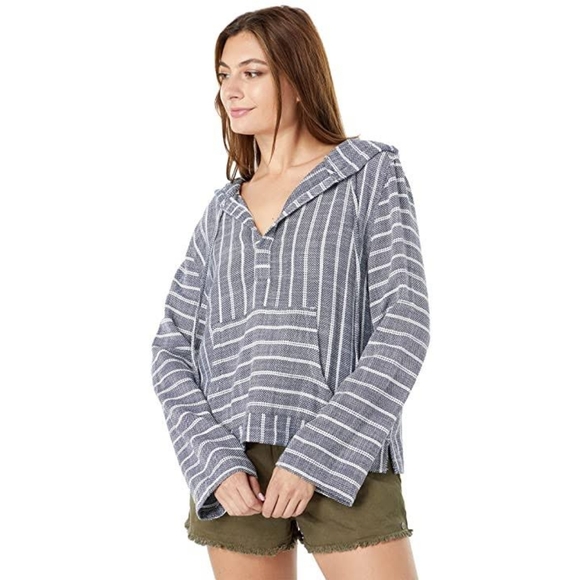 Roxy Run Around Stripe Hooded Poncho Sweater - Picture 4 of 8
